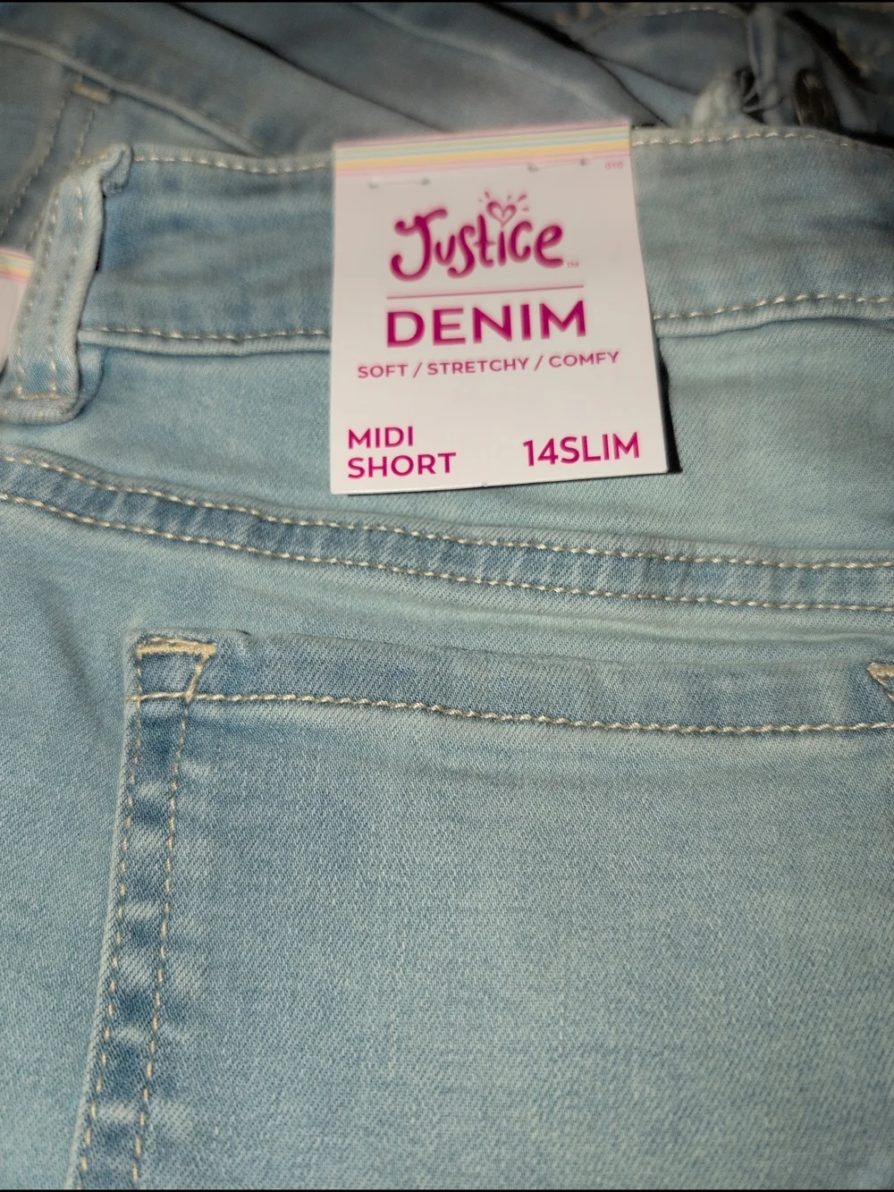 Nwt 2 Pack Justice Girls Stretch Distressed Denim Shorts Comfy Soft Midi 14 Slim
